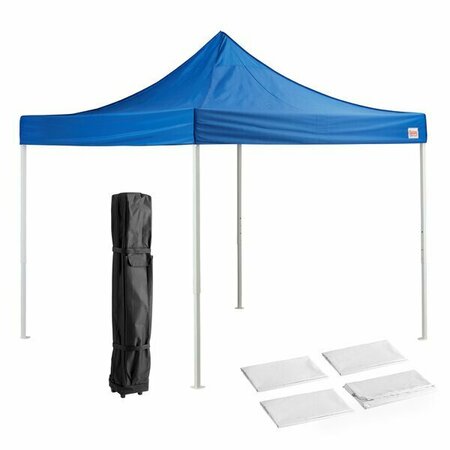 GALAXY Equipment 10' x 10' Blue Straight Leg Steel Instant Canopy Deluxe Kit with 4 Side Walls 554GBP10KTBL